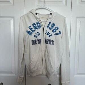 Aeropostale White Hoodie with Blue and Gray Accents